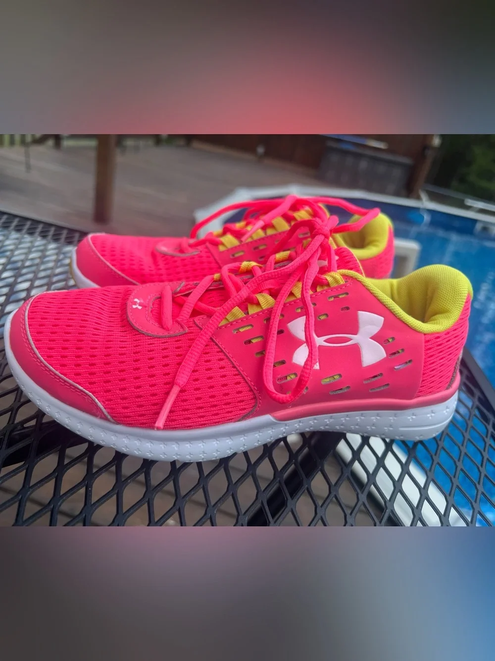 Under Armour Girls Size 6Y Coral Pink Neon Yellow Running Shoes